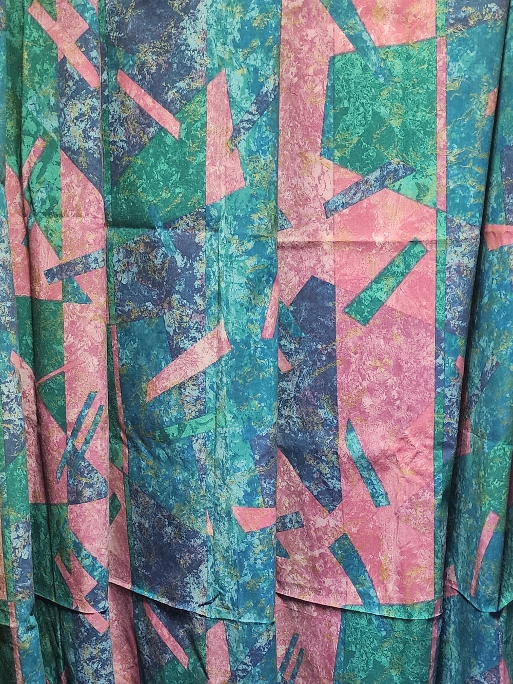 💥4th July Sale 💥1980s Abstract Geometric Print Curtain Panel Teal Pink 68"×68"